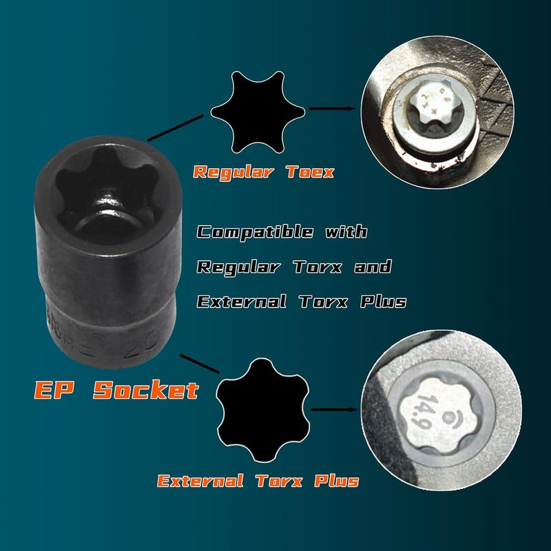 Yuesstloo Torx Plus Socket Set, External Torx Plus 6 Point EP Socket EP4 - EP32 19Pcs With 1/2'' 3/8'' 1/4'' Dr, Replacement for E-TORX Socket Set, Works with Most Cars and Tesla - Image 3